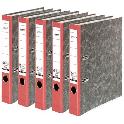 FALKEN 5x Recycling-Ordner 5 cm schmal DIN A4 roter Rücken Made in Germany Papierbezug im Wolkenmarmor-Design Blauer Engel FALKEN 5x Recycling-Ordner 5 cm schmal DIN A4 roter Rücken Made in Germany Papierbezug im Wolkenmarmor-Design Blauer Engel