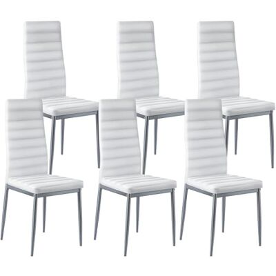 VEVOR moderner Esszimmerstuhl (6 STK.) eleganter gepolsterter Leder-Beistellstuhl (136 kg belastbar) für Esstische, platzsparender Küchentischstuhl mit dicken Kissen & Metallbeinen, Weiß Cafeteria VEVOR moderner Esszimmerstuhl (6 STK.) eleganter gepolsterter Leder-Beistellstuhl (136 kg belastbar) für Esstische, platzsparender Küchentischstuhl mit dicken Kissen & Metallbeinen, Weiß Cafeteria