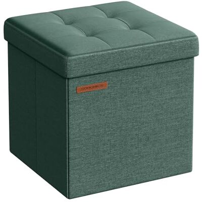 SONGMICS Aufbewahrungshocker, faltbar, 30 x 30 cm, belastbar bis 130 kg Würfelförmiger Fußhocker mit Aufbewahrung, klein, Waldgrün und Tintenschwarz, MINOTA Kollektion LSF028C01 SONGMICS Aufbewahrungshocker, faltbar, 30 x 30 cm, belastbar bis 130 kg Würfelförmiger Fußhocker mit Aufbewahrung, klein, Waldgrün und Tintenschwarz, MINOTA Kollektion LSF028C01