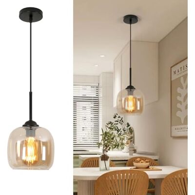 Mckalen E27 Moderne Pendelleuchte, Bernstein Kronleuchter aus Glas Ø18CM Hängeleuchte 1.5M Verstellbarer Hängedraht, Hängelampe Für Schlafzimmer Esszimmer Esstisch Flur Küche (Ohne Glühbirnen) Mckalen E27 Moderne Pendelleuchte, Bernstein Kronleuchter aus Glas Ø18CM Hängeleuchte 1.5M Verstellbarer Hängedraht, Hängelampe Für Schlafzimmer Esszimmer Esstisch Flur Küche (Ohne Glühbirnen)