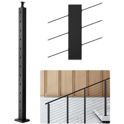 VEVOR Kabelgeländerpfosten, 106,7x3x5cm Treppengeländerpfosten mit vorgebohrten 30°-Winkellöchern, Geländerpfosten aus Edelstahl SUS304, 1er-Set, Schwarz, 1JZLGZXHS106VRA3X001V0 VEVOR Kabelgeländerpfosten, 106,7x3x5cm Treppengeländerpfosten mit vorgebohrten 30°-Winkellöchern, Geländerpfosten aus Edelstahl SUS304, 1er-Set, Schwarz, 1JZLGZXHS106VRA3X001V0