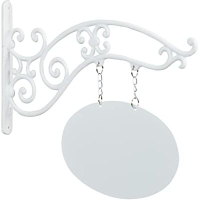 Relaxdays Wandschild Gusseisen, Schild zum Beschriften, nostalgisches Ladenschild mit Ausleger, Bar, Eingang, weiß Relaxdays Wandschild Gusseisen, Schild zum Beschriften, nostalgisches Ladenschild mit Ausleger, Bar, Eingang, weiß
