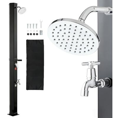 VEVOR Solardusche 40 L, Gartendusche 2290 mm, Außendusche, mit Hand-& Fußarmatur, Warm- & Kaltwasserregulierung, Pooldusche max. 60 °C, Campingdusche für Garten, Poolbereich, Strandpool, Schwarz VEVOR Solardusche 40 L, Gartendusche 2290 mm, Außendusche, mit Hand-& Fußarmatur, Warm- & Kaltwasserregulierung, Pooldusche max. 60 °C, Campingdusche für Garten, Poolbereich, Strandpool, Schwarz