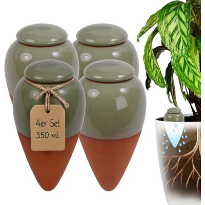Relaxdays Tonkegel Bewässerung, 4er Set, 350 ml, terrakotta/salbei Gießhelfer mit Deckel, Zimmerpflanzen & Balkonkästen Relaxdays Tonkegel Bewässerung, 4er Set, 350 ml, terrakotta/salbei Gießhelfer mit Deckel, Zimmerpflanzen & Balkonkästen