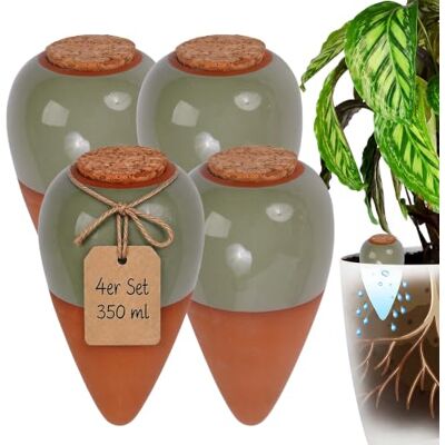 Relaxdays Tonkegel Bewässerung, 4er Set, 350 ml, terrakotta/salbei Gießhelfer mit Deckel, Zimmerpflanzen & Balkonkästen Relaxdays Tonkegel Bewässerung, 4er Set, 350 ml, terrakotta/salbei Gießhelfer mit Deckel, Zimmerpflanzen & Balkonkästen