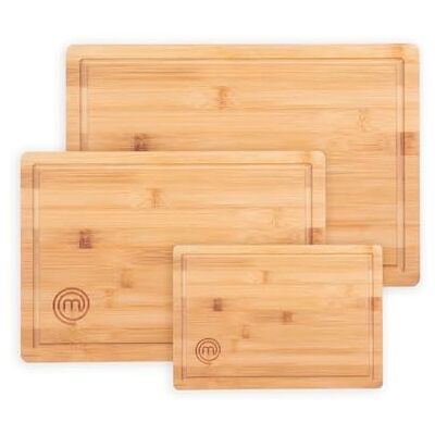 MasterChef Schneidebretter Holz, Schneidebrett Set mit Bambus Schneidebrett Groß 38cm x 27,5cm, Mittel 34cm x 23,5cm, Klein 23cm x 15cm mit Saftrille, Küchenbretter, Hackbretter, Holzbretter Küche MasterChef Schneidebretter Holz, Schneidebrett Set mit Bambus Schneidebrett Groß 38cm x 27,5cm, Mittel 34cm x 23,5cm, Klein 23cm x 15cm mit Saftrille, Küchenbretter, Hackbretter, Holzbretter Küche