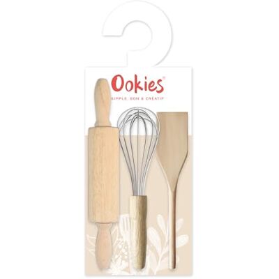 Ookies Set mit 3 Backutensilien für Kinder – Set mit 3 Utensilien: Schneebesen, Spatel & Rolle – Holz & Edelstahl – für Kuchen, Kekse, Küche – Geschenkidee – OO82001 Ookies Set mit 3 Backutensilien für Kinder – Set mit 3 Utensilien: Schneebesen, Spatel & Rolle – Holz & Edelstahl – für Kuchen, Kekse, Küche – Geschenkidee – OO82001