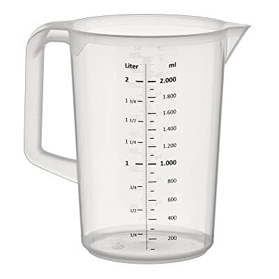 APS Messbecher 2 Liter, Ø 15,5 x H: 21 cm, Kunststoffbecher mit geprägter Maßskalierung außen, geschlossener Griff, 1- und ml-Liter- Einteilung, spülmaschinengeeignet APS Messbecher 2 Liter, Ø 15,5 x H: 21 cm, Kunststoffbecher mit geprägter Maßskalierung außen, geschlossener Griff, 1- und ml-Liter- Einteilung, spülmaschinengeeignet