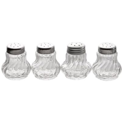 APS Ministreuer, Salz und Pfefferstreuer, 4er Set Glas- Ministreuer mit Edelstahldeckel für Salz und Pfeffer, 3,5 x 3,5 cm, Höhe 4 cm APS Ministreuer, Salz und Pfefferstreuer, 4er Set Glas- Ministreuer mit Edelstahldeckel für Salz und Pfeffer, 3,5 x 3,5 cm, Höhe 4 cm
