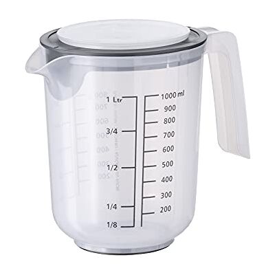 APS Rührbecher mit Deckel Messbecher mit Maßskalen für Flüssigkeiten (l/ml), Zucker (g) und Mehl (g) / Volumen 1 Liter/Ø 12,5 cm/Höhe 16 cm APS Rührbecher mit Deckel Messbecher mit Maßskalen für Flüssigkeiten (l/ml), Zucker (g) und Mehl (g) / Volumen 1 Liter/Ø 12,5 cm/Höhe 16 cm