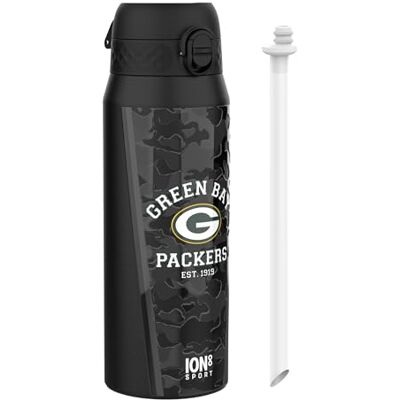 ion8 NFL Green Bay Packers Trinkflasche Mit Herausnehmbarem Strohhalm, 750ml/24oz, Auslaufsichere Isolierflasche, Leicht Zu Öffnen, Sicherer Verschluss, Spülmaschinenfest, Klappdeckel, Metallflasche ion8 NFL Green Bay Packers Trinkflasche Mit Herausnehmbarem Strohhalm, 750ml/24oz, Auslaufsichere Isolierflasche, Leicht Zu Öffnen, Sicherer Verschluss, Spülmaschinenfest, Klappdeckel, Metallflasche