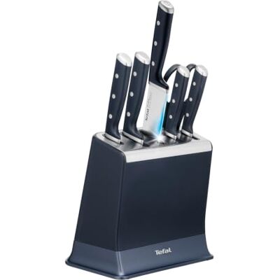 Tefal EverSharp Pro 6-teiliger Messerblock, patentierte Schärftechnologie, selbstschärfend, Verriegelungssystem, deutscher rostfreier Edelstahl, für Gemüse, Fleisch & Brot, Blau, K297S744 Tefal EverSharp Pro 6-teiliger Messerblock, patentierte Schärftechnologie, selbstschärfend, Verriegelungssystem, deutscher rostfreier Edelstahl, für Gemüse, Fleisch & Brot, Blau, K297S744