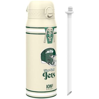 ion8 NFL New York Jets Trinkflasche Mit Herausnehmbarem Strohhalm, 750ml/24oz, Auslaufsichere Isolierflasche, Leicht Zu Öffnen, Sicherer Verschluss, Spülmaschinenfest, Klappdeckel, Metallflasche ion8 NFL New York Jets Trinkflasche Mit Herausnehmbarem Strohhalm, 750ml/24oz, Auslaufsichere Isolierflasche, Leicht Zu Öffnen, Sicherer Verschluss, Spülmaschinenfest, Klappdeckel, Metallflasche