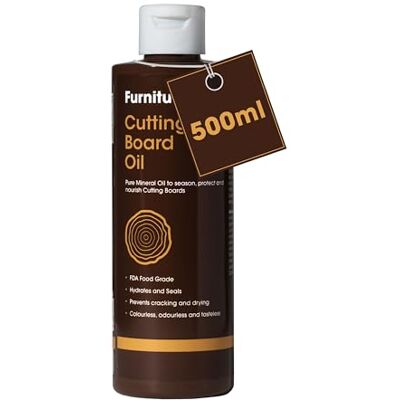 Furniture Clinic Schneidebrett-Öl, 500 ml, hochwertiges Mineralöl in Lebensmittelqualität zum Schutz und zur Wiederherstellung von Holzschneidebrettern, Metzgerblöcken und Arbeitsplatten Furniture Clinic Schneidebrett-Öl, 500 ml, hochwertiges Mineralöl in Lebensmittelqualität zum Schutz und zur Wiederherstellung von Holzschneidebrettern, Metzgerblöcken und Arbeitsplatten