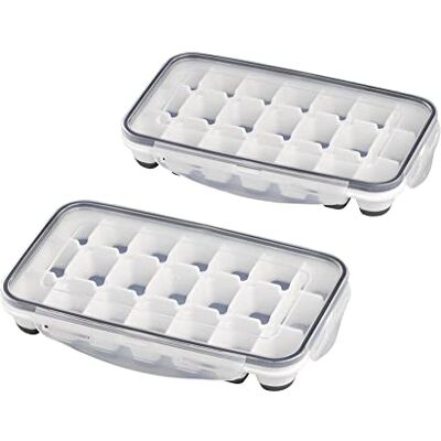 APS 2er Set Eiswürfelform inklusive transparentem Deckel, für je 21 Eiswürfel, Eiswürfelgröße: 4 x 2,5 x 3 cm APS 2er Set Eiswürfelform inklusive transparentem Deckel, für je 21 Eiswürfel, Eiswürfelgröße: 4 x 2,5 x 3 cm