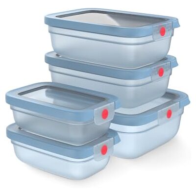 Emsa oneClick, Vorratsdosen, One-Click-System, 2x länger frisch, 100% auslaufsicher, Made in Germany, 5-teilig Blau, 2× 0,50 L, 2× 1,20 L, 1× 2,30 L, N1230900 Emsa oneClick, Vorratsdosen, One-Click-System, 2x länger frisch, 100% auslaufsicher, Made in Germany, 5-teilig Blau, 2× 0,50 L, 2× 1,20 L, 1× 2,30 L, N1230900