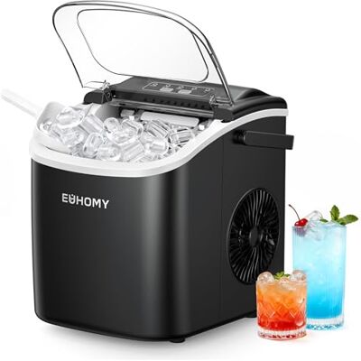 EUHOMY Eiswürfelmaschine Klein, 12KG Eiswürfelbereiter Ice Maker, 9 Würfel in 6 Minuten fertig, Schwarz Eiswürfelmaschine mit Tragbarem Griff, 12KG/24H, Selbstreinigendes Eiswürfelmaschinen EUHOMY Eiswürfelmaschine Klein, 12KG Eiswürfelbereiter Ice Maker, 9 Würfel in 6 Minuten fertig, Schwarz Eiswürfelmaschine mit Tragbarem Griff, 12KG/24H, Selbstreinigendes Eiswürfelmaschinen