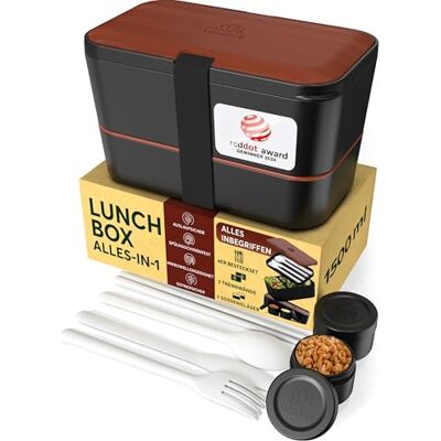 Umami Premium Lunchbox Erwachsene, Verschachtelbar Auslaufsichere Bento Box mit 4 Bestecke & Fächern, Brotdose Erwachsene, Salatbehälter To-Go, Lunch Box für Picknick/Büro, Schwarzes Sapele, 1500 ml Umami Premium Lunchbox Erwachsene, Verschachtelbar Auslaufsichere Bento Box mit 4 Bestecke & Fächern, Brotdose Erwachsene, Salatbehälter To-Go, Lunch Box für Picknick/Büro, Schwarzes Sapele, 1500 ml