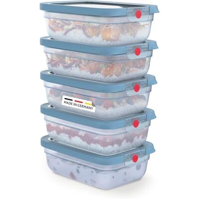 Emsa oneClick, Vorratsdose, One-Click System, Hält Lebensmittel 2x Länger Frisch, 100% Auslaufsicher, Made in Germany, Blue, 5-teiliges Meal-Prep Set 5× 1,2 L / 40,6 fl.oz, N1231200 Emsa oneClick, Vorratsdose, One-Click System, Hält Lebensmittel 2x Länger Frisch, 100% Auslaufsicher, Made in Germany, Blue, 5-teiliges Meal-Prep Set 5× 1,2 L / 40,6 fl.oz, N1231200