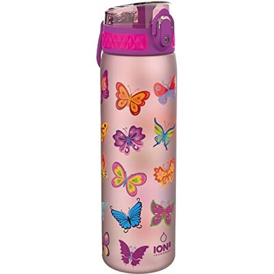ion8 Trinkflasche, 500 ml, Auslaufsicher, Einhandöffnung, Sichere Verriegelung, Spülmaschinenfest, BPA-frei, Tragegriff, Klappdeckel, Leicht zu Reinigen, Klimaneutral, Schmetterling-Design ion8 Trinkflasche, 500 ml, Auslaufsicher, Einhandöffnung, Sichere Verriegelung, Spülmaschinenfest, BPA-frei, Tragegriff, Klappdeckel, Leicht zu Reinigen, Klimaneutral, Schmetterling-Design