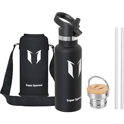 Super Trinkflasche Kinder Edelstahl 500ml Auslaufsicher Thermoskanne, BPA-Frei Wasserflasche Thermosflasche Kinder für Sprudel, Sport, Schule, Fitness Mit 2 Deckeln Super Trinkflasche Kinder Edelstahl 500ml Auslaufsicher Thermoskanne, BPA-Frei Wasserflasche Thermosflasche Kinder für Sprudel, Sport, Schule, Fitness Mit 2 Deckeln