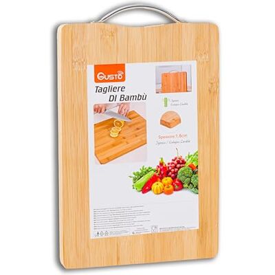 IPEA Schneidebrett Holz Rechteckiges mit Metallgriff für Gemüse, Obst, Salami – Mehrzweck-Küchenbrett zum Schneiden und Servieren von Vorspeisen, Brot, Gemüse, Käse – Bambus-Tablett IPEA Schneidebrett Holz Rechteckiges mit Metallgriff für Gemüse, Obst, Salami – Mehrzweck-Küchenbrett zum Schneiden und Servieren von Vorspeisen, Brot, Gemüse, Käse – Bambus-Tablett