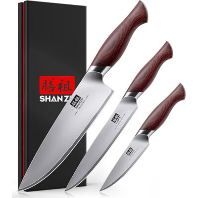 SHAN ZU Messerset 3-teilig, Japanisches Küchenmesserset aus 10Cr15MoV Edelstahl SHAN ZU Messerset 3-teilig, Japanisches Küchenmesserset aus 10Cr15MoV Edelstahl