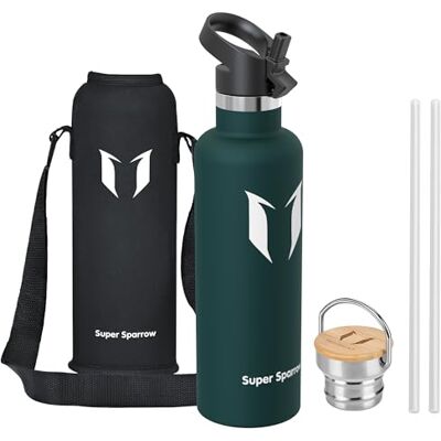 Super Sparrow Edelstahl Trinkflasche- 0.5L/0.75L/1L- Thermosflasche mit Strohhalm Wasserflasche Auslaufsicher, Thermoskanne BPA-Frei & Kalt & Heiß TwistTrail mit Trinkhalmdeckel, Ringdeckel &Sleeve Super Sparrow Edelstahl Trinkflasche- 0.5L/0.75L/1L- Thermosflasche mit Strohhalm Wasserflasche Auslaufsicher, Thermoskanne BPA-Frei & Kalt & Heiß TwistTrail mit Trinkhalmdeckel, Ringdeckel &Sleeve