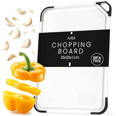 Axer Schneidebrett Kunststoff Groß BPA Frei Universalgröße 35x25 cm Küchenbrett Spülmaschinenfest Schneidbrett mit Saftrille Standfüßen Griff und Reibe Cutting Board Weiß Axer Schneidebrett Kunststoff Groß BPA Frei Universalgröße 35x25 cm Küchenbrett Spülmaschinenfest Schneidbrett mit Saftrille Standfüßen Griff und Reibe Cutting Board Weiß