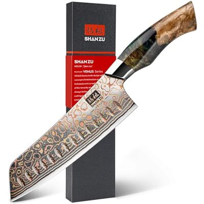 SHAN ZU Kupfer Damastmesser Santokumesser Japanisches Kochmesser 18 cm Küchenmesser Handgeschmiedet 33 Schichten Damaststahl Profi Messer Scharfes Fleischmesser mit Ahornholzgriff- VENUS-Serie SHAN ZU Kupfer Damastmesser Santokumesser Japanisches Kochmesser 18 cm Küchenmesser Handgeschmiedet 33 Schichten Damaststahl Profi Messer Scharfes Fleischmesser mit Ahornholzgriff- VENUS-Serie