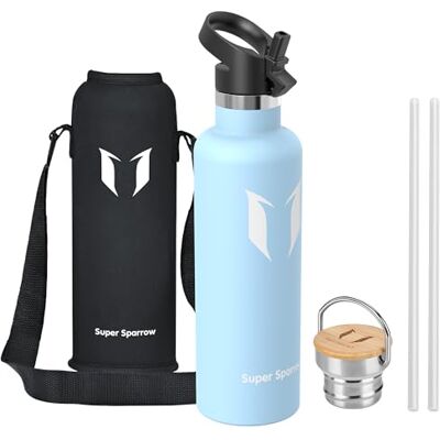 Super Trinkflasche Edelstahl 1L Auslaufsicher Thermoskanne, BPA-Frei Thermosflasche Trinkflaschen Kinder für Sprudel, Sport, Schule, Fitness Mit 2 Deckeln Super Trinkflasche Edelstahl 1L Auslaufsicher Thermoskanne, BPA-Frei Thermosflasche Trinkflaschen Kinder für Sprudel, Sport, Schule, Fitness Mit 2 Deckeln