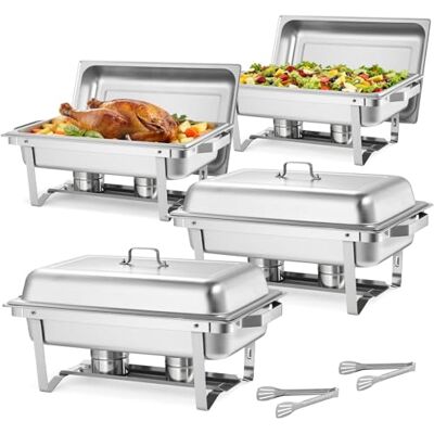 VEVOR rechteckiger Chafing Dish Set 8,5 L Speisenwärmer Buffet Warmhaltebehälter mit Griff & Lebensmittelzange & Deckel & Brennstoffhalter, geeignet für Bankett Party Hochzeit Silber (4) VEVOR rechteckiger Chafing Dish Set 8,5 L Speisenwärmer Buffet Warmhaltebehälter mit Griff & Lebensmittelzange & Deckel & Brennstoffhalter, geeignet für Bankett Party Hochzeit Silber (4)