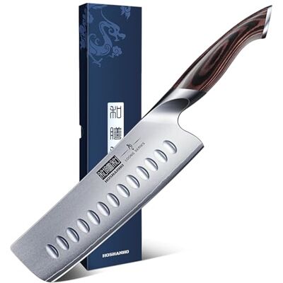 HOSHANHO Küchenmesser Nakiri Kochmesser 18 cm Edelstahl Scharfe Messer mit hohem Kohlenstoffgehalt Hackmesser, Mehrzweck Fleisch Gemüsemesser mit Pakkaholzgriff HOSHANHO Küchenmesser Nakiri Kochmesser 18 cm Edelstahl Scharfe Messer mit hohem Kohlenstoffgehalt Hackmesser, Mehrzweck Fleisch Gemüsemesser mit Pakkaholzgriff