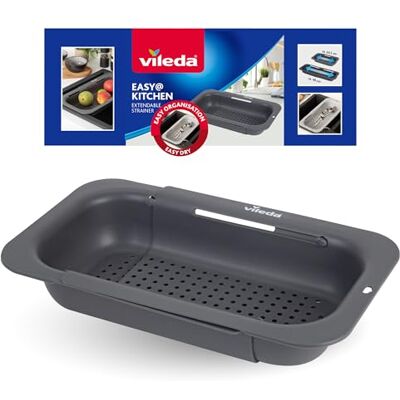 Vileda Sieb für Spülbecken ausziehbar (34-48cm) Praktisches Spülbecken Sieb Einstellbar für Spülen verschiedener Größe Spülsieb aus hochwertigem PP-Material, robust & lebensmittelecht Vileda Sieb für Spülbecken ausziehbar (34-48cm) Praktisches Spülbecken Sieb Einstellbar für Spülen verschiedener Größe Spülsieb aus hochwertigem PP-Material, robust & lebensmittelecht