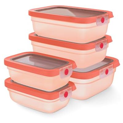 Emsa oneClick, Lebensmittel-Aufbewahrungsboxen, One-Click-System, Hält 2x länger frisch, 100% auslaufsicher, Made in Germany, 5-teilig, Orange, N1231000 Emsa oneClick, Lebensmittel-Aufbewahrungsboxen, One-Click-System, Hält 2x länger frisch, 100% auslaufsicher, Made in Germany, 5-teilig, Orange, N1231000