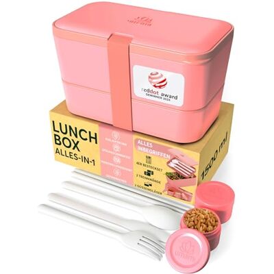 Umami Lunchbox Erwachsene, Verschachtelbar Auslaufsichere Bento Box mit 4 Bestecke & Fächern, Brotdose Erwachsene, Salatbehälter To-Go, Lunch Box für Picknick/Büro, Korallenrosa, 1500 ml Umami Lunchbox Erwachsene, Verschachtelbar Auslaufsichere Bento Box mit 4 Bestecke & Fächern, Brotdose Erwachsene, Salatbehälter To-Go, Lunch Box für Picknick/Büro, Korallenrosa, 1500 ml