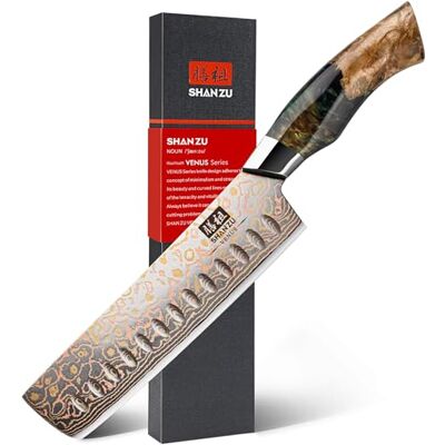 SHAN ZU Damastmesser Nakiri Kochmesser Handgeschmiedetes Japanisches Messer, 33 Schichten Damaststahl & Kupfer Profi Damast Scharfe Küchenmesser 18CM VENUS Series SHAN ZU Damastmesser Nakiri Kochmesser Handgeschmiedetes Japanisches Messer, 33 Schichten Damaststahl & Kupfer Profi Damast Scharfe Küchenmesser 18CM VENUS Series