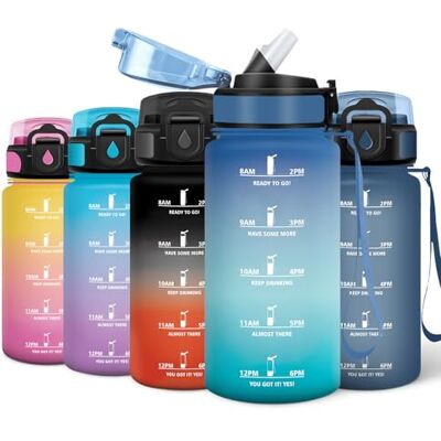 Motswedi Trinkflasche Sport, 500 ml Wasserflasche, mit Zeitmarkierung, Trinkflasche Kohlensäure Geeignet, Flasche, Auslaufsicher, Wasserflasche für Fitness, Schule, Büro, Blau & Grün Motswedi Trinkflasche Sport, 500 ml Wasserflasche, mit Zeitmarkierung, Trinkflasche Kohlensäure Geeignet, Flasche, Auslaufsicher, Wasserflasche für Fitness, Schule, Büro, Blau & Grün