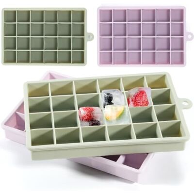 Elalove 2 Stück 24 Fach Silikon Eiswürfelschale mit Deckel Lila+Grün, wiederverwendbare 2.4cm Eiswürfelform, BPA-freie Eiswürfelbehälter, einfache Handhabung, spülmaschinengeeignet, für Cocktails und Whisky Elalove 2 Stück 24 Fach Silikon Eiswürfelschale mit Deckel Lila+Grün, wiederverwendbare 2.4cm Eiswürfelform, BPA-freie Eiswürfelbehälter, einfache Handhabung, spülmaschinengeeignet, für Cocktails und Whisky