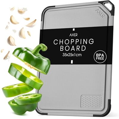 Axer Schneidebrett Kunststoff Groß BPA Frei Universalgröße 35x25 cm Küchenbrett Spülmaschinenfest Schneidbrett mit Saftrille Standfüßen Griff und Reibe Cutting Board Hellgrau Axer Schneidebrett Kunststoff Groß BPA Frei Universalgröße 35x25 cm Küchenbrett Spülmaschinenfest Schneidbrett mit Saftrille Standfüßen Griff und Reibe Cutting Board Hellgrau
