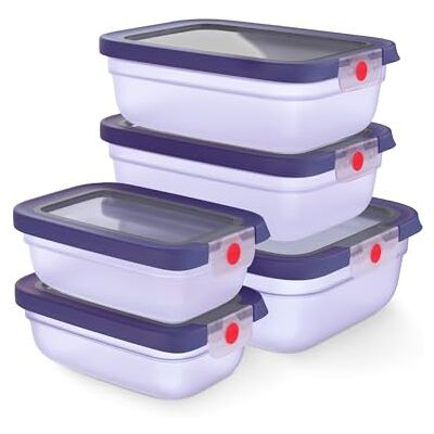 Emsa oneClick, Vorratsdosen, One-Click-System, Lebensmittel 2x länger frisch, 100% auslaufsicher, Made in Germany, 5-teilig, Violett, N1231100 Emsa oneClick, Vorratsdosen, One-Click-System, Lebensmittel 2x länger frisch, 100% auslaufsicher, Made in Germany, 5-teilig, Violett, N1231100