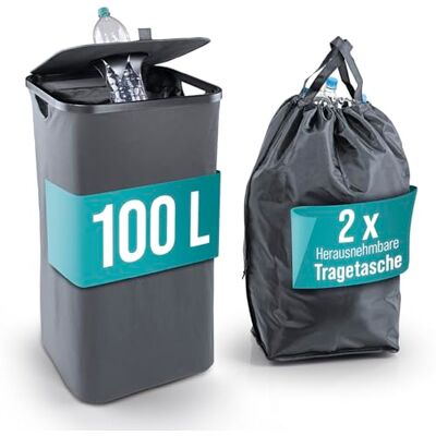 EASYmaxx Pfandflaschen Sammelbehälter 100 L mit 2 herausnehmbaren Tragetaschen Flaschen Aufbewahrung für Altglas & Leergut Behälter für Leergut Flaschensammler für Küche & Abstellraum EASYmaxx Pfandflaschen Sammelbehälter 100 L mit 2 herausnehmbaren Tragetaschen Flaschen Aufbewahrung für Altglas & Leergut Behälter für Leergut Flaschensammler für Küche & Abstellraum