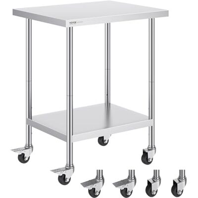 VEVOR Edelstahl Arbeitstisch Küche, Zubereitungstisch mit 4 Rädern, Arbeitstisch zur Lebensmittelzubereitung für gewerbliche Küchen und Restaurants, 61x76x95cm VEVOR Edelstahl Arbeitstisch Küche, Zubereitungstisch mit 4 Rädern, Arbeitstisch zur Lebensmittelzubereitung für gewerbliche Küchen und Restaurants, 61x76x95cm