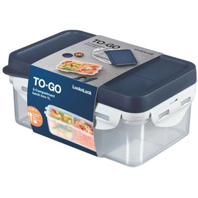 LocknLock TO GO Lunchbox mit Fächern 1L, Bento Box Erwachsene mit 3 Fächern, Messer & Gabel & Saucenbecher, luft- und wasserdichte Meal Prep Box, Spülmaschinen-& Mikrowellengeeignet, BPA-Frei LocknLock TO GO Lunchbox mit Fächern 1L, Bento Box Erwachsene mit 3 Fächern, Messer & Gabel & Saucenbecher, luft- und wasserdichte Meal Prep Box, Spülmaschinen-& Mikrowellengeeignet, BPA-Frei