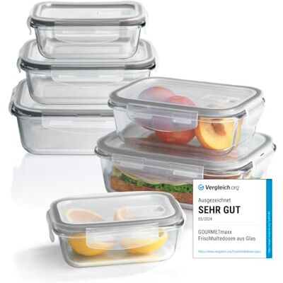 GOURMETmaxx Glas-Frischhaltedosen Klick-it 6er Set Als Brotdose oder für Meal Prep Spülmaschinen- Mikrowellen- und Gefrierschrankgeeignet Aufbewahrungsbox mit Deckel mit Silikon Dichtungsring GOURMETmaxx Glas-Frischhaltedosen Klick-it 6er Set Als Brotdose oder für Meal Prep Spülmaschinen- Mikrowellen- und Gefrierschrankgeeignet Aufbewahrungsbox mit Deckel mit Silikon Dichtungsring