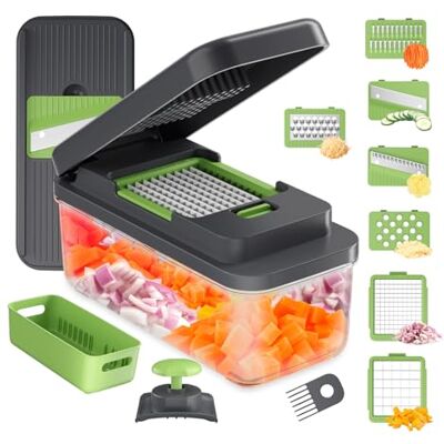 Ibergrif M524-7 GemüSeschneider, Vegetable Chopper Multifunktional Kein BPA, Gemüse Schneider Spülmaschinenfest, 8 in 1 Gemüse Zerkleinerer, Würfelschneider für Gemüse und Obst Ibergrif M524-7 GemüSeschneider, Vegetable Chopper Multifunktional Kein BPA, Gemüse Schneider Spülmaschinenfest, 8 in 1 Gemüse Zerkleinerer, Würfelschneider für Gemüse und Obst