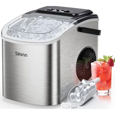 Silonn Eiswürfelmaschine, 9 Eiswürfel in 6 Minuten, 12 kg in 24 Stunden, selbstreinigender Eiswürfelbereiter mit 2 Eiswürfelgrößen für Küche, Büro, Bar und Party, Schwarz (Edelstahl-9) Silonn Eiswürfelmaschine, 9 Eiswürfel in 6 Minuten, 12 kg in 24 Stunden, selbstreinigender Eiswürfelbereiter mit 2 Eiswürfelgrößen für Küche, Büro, Bar und Party, Schwarz (Edelstahl-9)