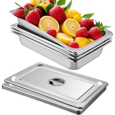 VEVOR Behälter 4 Stk. Speisebehälter Essens Behälter mit Deckel, 53,7 x 33 x 9,5 cm, Antihaft Teller, kommerzieller Warmhaltebehälter für Speisen, Torten, Aufläufe, Hotelpfanne Tisch Food Pan VEVOR Behälter 4 Stk. Speisebehälter Essens Behälter mit Deckel, 53,7 x 33 x 9,5 cm, Antihaft Teller, kommerzieller Warmhaltebehälter für Speisen, Torten, Aufläufe, Hotelpfanne Tisch Food Pan