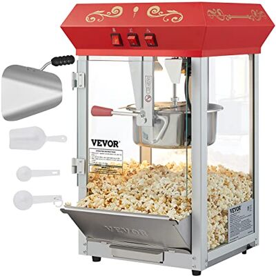VEVOR Popcornmaschine Popcornautomat 850 W Popcorngerät, 8 oz Kessel für 48 Tassen pro Ladung, Popcornmaschine mit gehärtetem Glas inkl. 4 Schaufeln Kino-Stil Restaurant (Rot, Ohne Wagen) VEVOR Popcornmaschine Popcornautomat 850 W Popcorngerät, 8 oz Kessel für 48 Tassen pro Ladung, Popcornmaschine mit gehärtetem Glas inkl. 4 Schaufeln Kino-Stil Restaurant (Rot, Ohne Wagen)