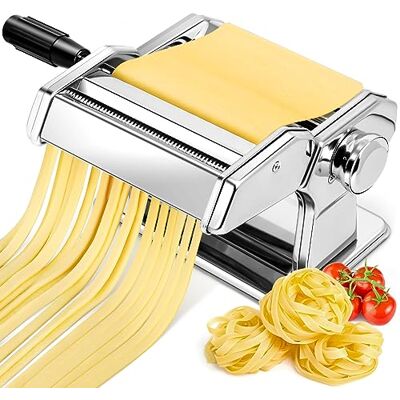 YASHE Manuelle Nudelmaschine, Edelstahl Pastamaker mit zwei Breiten, Walze und Kutter aus Edelstahl mit 7 einstellbaren Stärken für Nudeln, Spaghetti, Fettuccine, Lasagna, Silver YASHE Manuelle Nudelmaschine, Edelstahl Pastamaker mit zwei Breiten, Walze und Kutter aus Edelstahl mit 7 einstellbaren Stärken für Nudeln, Spaghetti, Fettuccine, Lasagna, Silver